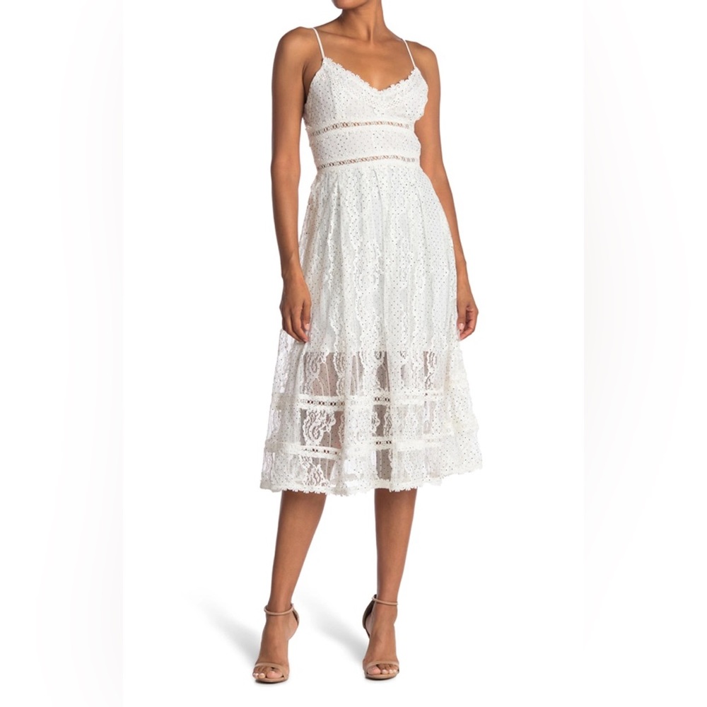 NSR Crochet Lace Midi Dress In White / Black - Size Small - NWT